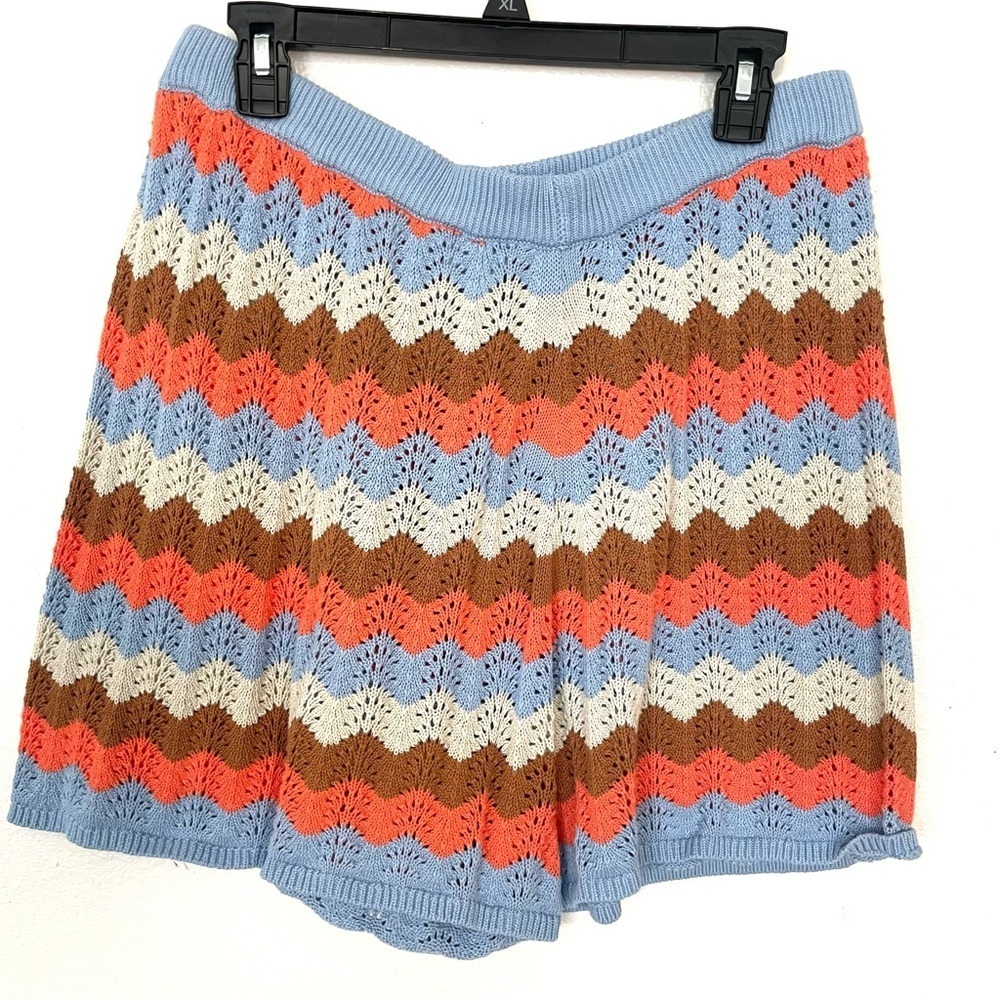 NEW Rip Curl Santorini Sun Crochet Shorts Pull On Zig Zag Multicolor Beach Sz L - Picture 2 of 7